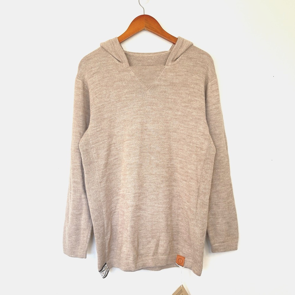 PAKA Mens Royal Alpaca Sweater Hoodie M Beige Lightweight Wool Unisex NWT